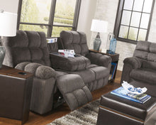 Load image into Gallery viewer, Acieona - Slate - 3 Pc. - Reclining Sofa with Drop Down Table, Double Rec Loveseat with Console, Swivel Rocker Recliner
