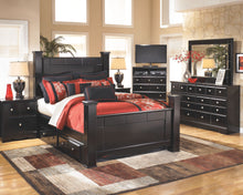 Load image into Gallery viewer, Shay - Almost Black - Queen Poster Bed with 2 Storage Drawers