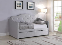 Load image into Gallery viewer, Twin Daybed With Trundle - Light Grey - Upholstered Twin Daybed With Trundle Pearlescent Grey