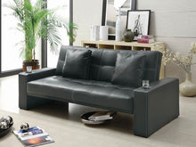 Load image into Gallery viewer, Living Room : Sofa Beds - Black - Spears Sofa Bed With Cup Holders In Armrests Black