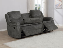 Load image into Gallery viewer, Charcoal - Jennings Upholstered Motion Sofa With Drop-down Table Charcoal