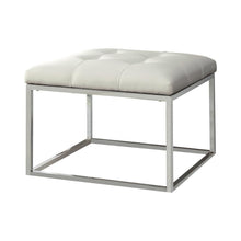 Load image into Gallery viewer, Accents : Ottomans - White - Upholstered Tufted Ottoman White And Chrome