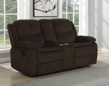 Load image into Gallery viewer, Brown - Jennings Upholstered Motion Loveseat With Console Brown