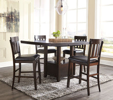 Load image into Gallery viewer, Haddigan - Dark Brown - 5 Pc. - Rectangular Dining Room Counter Extension Table, 4 Upholstered Barstools