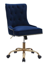 Load image into Gallery viewer, Home Office : Chairs - Blue - Upholstered Office Chair With Nailhead Blue And Brass