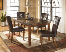 Load image into Gallery viewer, Lacey - Medium Brown - 5 Pc. - Rectangular Dining Room Table, 4 Upholstered Side Chairs