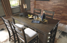 Load image into Gallery viewer, Rokane - Light Brown - 5 Pc. - Rectangular Counter Table with Storage, 4 Upholstered Barstools