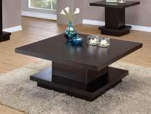 Load image into Gallery viewer, Living Room: Wood Top Occasional Tables - Pedestal Square Coffee Table Cappuccino