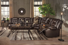 Load image into Gallery viewer, Vacherie - Chocolate - 4 Pc. - Reclining Sofa, Wedge, Double Reclining Loveseat with Console Sectional, Champori Table Set