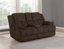 Load image into Gallery viewer, Brown - Waterbury Upholstered Motion Loveseat With Console Brown