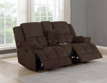 Load image into Gallery viewer, Brown - Waterbury Upholstered Motion Loveseat With Console Brown