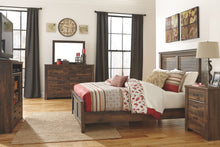 Load image into Gallery viewer, Quinden - Dark Brown - 6 Pc. - Dresser, Mirror, Queen Panel Bed, Nightstand