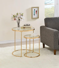 Load image into Gallery viewer, 2-piece Round Glass Top Nesting Tables Gold