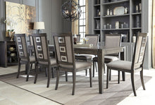 Load image into Gallery viewer, Chadoni - Gray - 9 Pc. - Rectangular Dining Room Extension Table, 8 Upholstered Side Chairs
