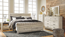 Load image into Gallery viewer, Bellaby - Whitewash - 6 Pc. - Dresser, Mirror, King Platform Bed with 2 Storage Drawers