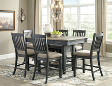 Load image into Gallery viewer, Tyler Creek - Black/Gray - 7 Pc. - Rectangular Dining Room Counter Table, 6 Upholstered Barstools