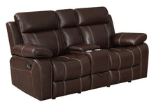 Load image into Gallery viewer, Myleene Motion Collection - Chestnut - Myleene Glider Loveseat With Console Chestnut