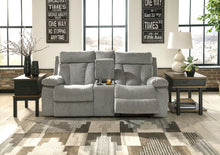Load image into Gallery viewer, Mitchiner - Fog - 5 Pc. - Reclining Sofa with Drop Down Table, Double Reclining Loveseat with Console, Stanah Lift Top Cocktail Table, End Table, Chair Side End Table