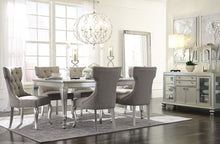 Load image into Gallery viewer, Coralayne - Silver Finish/Silver/White - 9 Pc. - Rectangular Dining Room Extension Table, 8 Upholstered Side Chairs