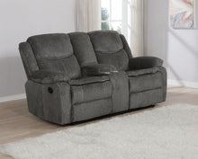 Load image into Gallery viewer, Charcoal - Jennings Upholstered Motion Loveseat With Console Charcoal