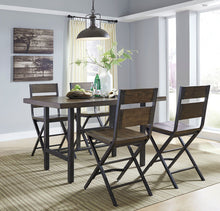Load image into Gallery viewer, Kavara - Medium Brown - 5 Pc. - Rectangular Dining Room Counter Table, 2 Barstools, 2 Double Barstools