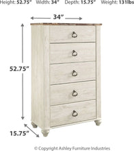 Load image into Gallery viewer, Willowton - Whitewash - 6 Pc. - Dresser, Mirror, Chest, Queen Sleigh Bed