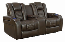 Load image into Gallery viewer, Delangelo Motion Collection - Brown - Delangelo Power^2 Loveseat With Drop-down Table Brown