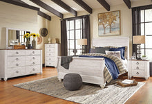 Load image into Gallery viewer, Willowton - Whitewash - 6 Pc. - Dresser, Mirror, Chest, Queen Sleigh Bed