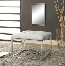 Load image into Gallery viewer, Accents : Ottomans - White - Upholstered Tufted Ottoman White And Chrome