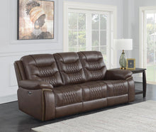Load image into Gallery viewer, Brown - Flamenco Tufted Upholstered Power Sofa Brown