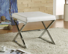 Load image into Gallery viewer, Accents : Ottomans - White - X-cross Square Ottoman White And Chrome