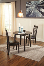 Load image into Gallery viewer, Hammis - Dark Brown - 3 Pc. - Round Dining Room Drop Leaf Table, 2 Upholstered Side Chairs