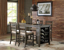 Load image into Gallery viewer, Rokane - Light Brown - 5 Pc. - Rectangular Counter Table with Storage, 4 Upholstered Barstools