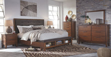 Load image into Gallery viewer, Ralene - Medium Brown - 5 Pc. - Dresser, Mirror, Queen Upholstered Panel Bed