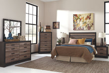 Load image into Gallery viewer, Harlinton - Warm Gray/Charcoal - 3 Pc. - Dresser, Mirror, Queen Panel Headboard