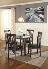 Load image into Gallery viewer, Hammis - Dark Brown - 3 Pc. - Round Dining Room Drop Leaf Table, 2 Upholstered Side Chairs