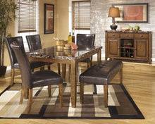 Load image into Gallery viewer, Lacey - Medium Brown - 5 Pc. - Rectangular Dining Room Table, 4 Upholstered Side Chairs