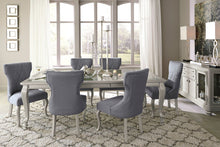 Load image into Gallery viewer, Coralayne - Silver Finish/Dark Gray - 8 Pc. - Rectangular Dining Room Extension Table, 6 Upholstered Side Chairs, Server