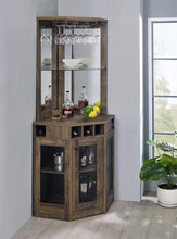 Load image into Gallery viewer, Corner Bar Cabinet With Stemware Rack Rustic Oak