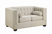 Load image into Gallery viewer, Cairns Collection - Oatmeal - Cairns Tuxedo Arm Tufted Loveseat Oatmeal