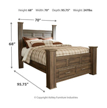 Load image into Gallery viewer, Juararo - Dark Brown - Queen Poster Bed with 2 Storage Drawers