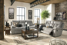 Load image into Gallery viewer, Mitchiner - Fog - 5 Pc. - Reclining Sofa with Drop Down Table, Double Reclining Loveseat with Console, Stanah Lift Top Cocktail Table, End Table, Chair Side End Table