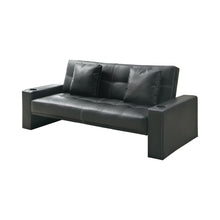 Load image into Gallery viewer, Living Room : Sofa Beds - Black - Spears Sofa Bed With Cup Holders In Armrests Black