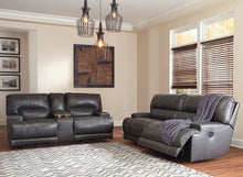 Load image into Gallery viewer, McCaskill - Gray - 5 Pc. - 2 Seat Reclining Power Sofa, Double Reclining Power Loveseat with Console, Todoe Lift Top Cocktail Table, 2 End Tables