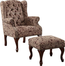 Load image into Gallery viewer, Accents : Chairs - Light Brown - Tufted Back Accent Chair And Ottoman Light Brown And Burgundy