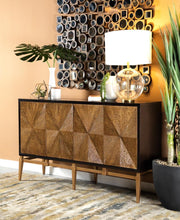 Load image into Gallery viewer, Sunburst 4-door Accent Cabinet Brown And Antique Gold