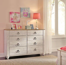 Load image into Gallery viewer, Willowton - Whitewash - 5 Pc. - Dresser, Mirror, Twin Panel Bed
