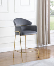 Load image into Gallery viewer, Grey - Arched Back Counter Height Stool Grey And Brass