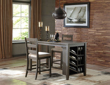 Load image into Gallery viewer, Rokane - Light Brown - 5 Pc. - Rectangular Counter Table with Storage, 4 Upholstered Barstools