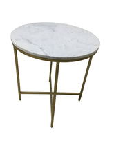 Load image into Gallery viewer, Living Room: Occasional Tables - Round X-cross End Table White And Gold